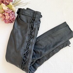 Verducci Moto Laced Black High Rise Leather Pants